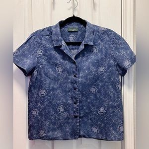 - RALPH LAUREN WOMENS PETITE, DENIM, BLOUSE, size ? See measurements